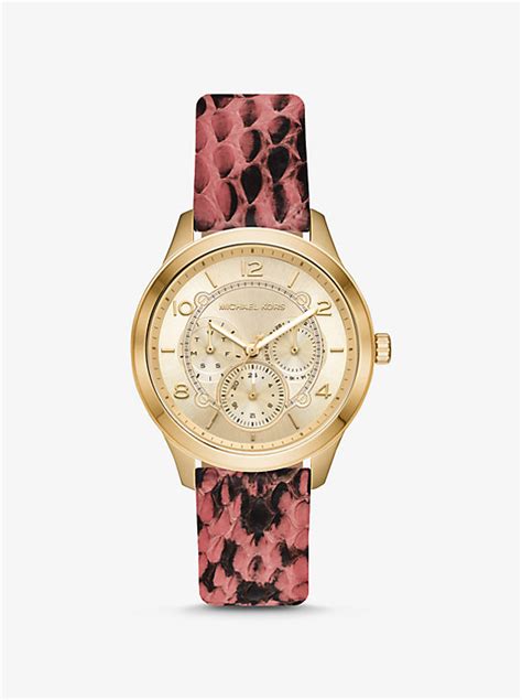 michael kors runway snake-embossed leather watch strap